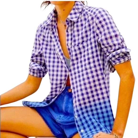 ANTHROPOLOGIE. Pilcro.NWOT. Western plaid button up shirt.Purple Blue Ombre. - Picture 2 of 8